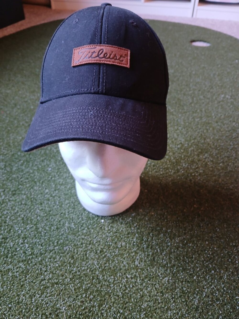 Titleist Golf Hat Leather Strap Back One Size Black Twill Logo Baseball Cap